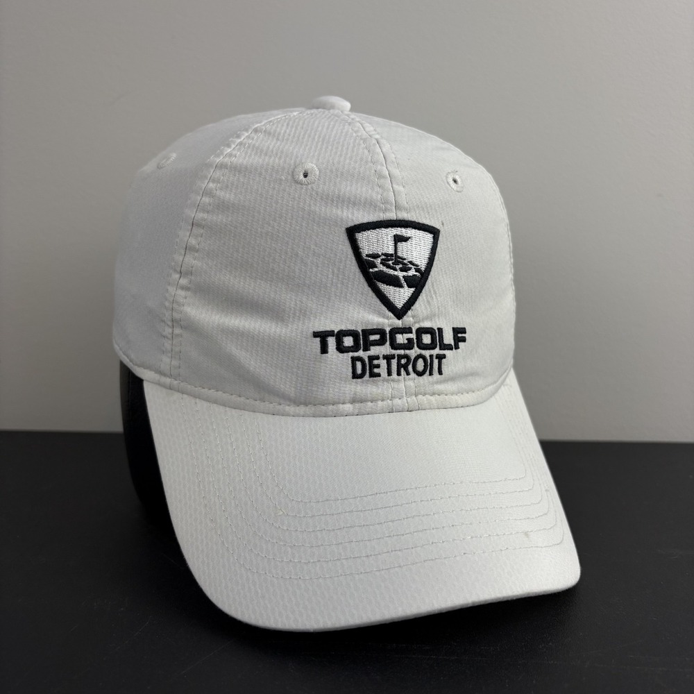 Top Golf Detroit Light Weight Hat White Michigan Golf Adjustable Strap Back Cap